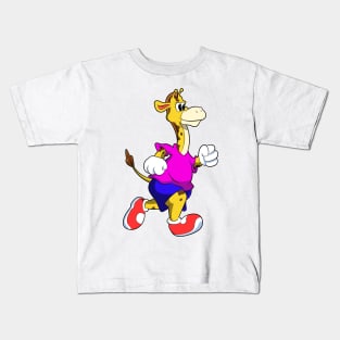 Giraffe at Running Kids T-Shirt